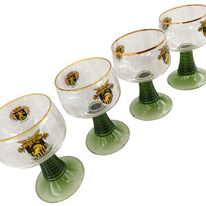 Vintage Heidelberg Crest German Green Beehive Wine Goblet w/ Gold Rim Lot of 4